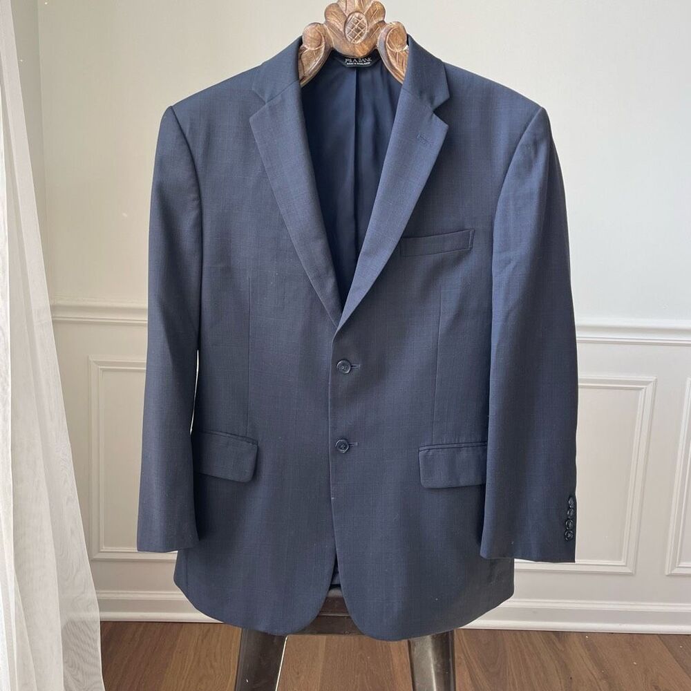 Jos A Bank Navy Blue Plaid Sportcoat Blazer 42R